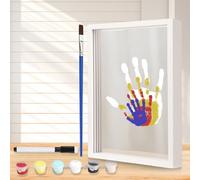 Juego de impresión de manos para familias, marco de madera transparente para huellas de manos de bebés y familias con 6 pinturas acrílicas no tóxicas, marco de fotos perfecto para manualidades, marcos