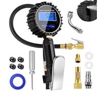 Juego de inflador de neumáticos de 3 ~ 200 psi, calibrado con 20 accesorios, medidor de presión digital multifuncional con pantalla LCD para coche, moto, bicicleta, vehículo