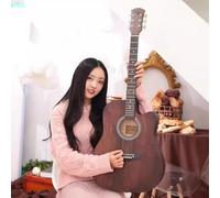 Juego de iniciación de guitarra acústica para principiantes con diseño recortado, construcción de madera, incluye funda, correa, cejilla, cuerdas y púas