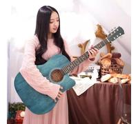 Juego de iniciación de guitarra acústica para principiantes con diseño recortado, construcción de madera, incluye funda, correa, cejilla, cuerdas y púas