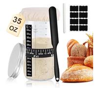 Juego de iniciación de masa madre - 35 oz/1000 ml de vidrio de levadura - Tarro de fermentación con espátula de silicona, cinta de alimentación, cinta de temperatura, tapa, paño de fermentación, 8