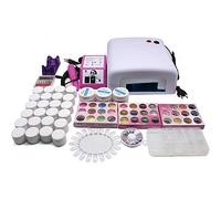 Juego de iniciación profesional de gel UV para uñas con Nail Art, polaco, lámpara y gel - Kit de iniciación ideal para uñas artificiales y principiantes