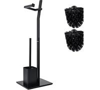 Juego De Inodoro - Negro -22X18X70Cm- Incl. Soporte para Papel Higiénico Y Escobilla De Baño - Acero Inoxidable - Base De Vidrio - Plus: 1+2 Cabezas De Escobilla A Cambio!