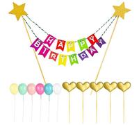 Juego De Insertos De Decoración De Cumpleaños De 16 Piezas, Juego De Decoración De Pasteles, Decoración De Pasteles De Cumpleaños, Decoración De Pasteles De Arco Iris