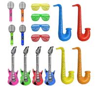 Juego de instrumentos musicales inflables de 12 piezas con 4 vasos, guitarra inflable, accesorios para fiestas, decoración de fiesta de rock, accesorios de cabina de fotos, cosplay de vacaciones