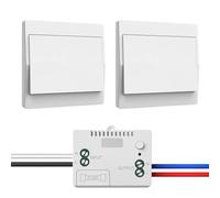 Juego de interruptores de luz inalámbricos de 230 V, no requiere pilas, interruptor de pared impermeable, controla tu lámpara hasta 200 m de distancia (1 receptor y 2 paneles de control)