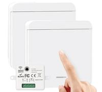 Juego de interruptores inalámbricos, 2 interruptores de luz inalámbricos para lámpara y 1 receptor, interruptor de luz de 1 botón, interruptor de pared inalámbrico, alcance de 50 m, interruptor