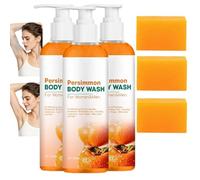 Juego de jabón de caqui para el cuerpo, olor corporal natural, elimina el envejecimiento, desodorizante y purificador, limpieza suave, control del olor corporal, cuerpo refrescante, largo (3 unidades)