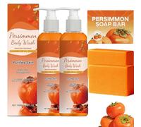 Juego de jabón de caqui y gel de ducha de caqui, para controlar el olor corporal y eliminar el olor corporal, limpieza profunda e hidratante, gel de ducha desodorante natural y barra de jabón. (2)