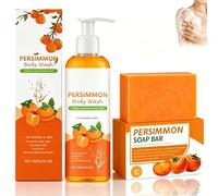 Juego de jabón y gel de ducha de caqui, champú corporal de caqui, contra el olor corporal, olor de edad y pies de sudor, jabón Presimmon Soap limpiador natural con extracto de caquis y té verde para