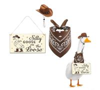 Juego de jardín para rastrillos, disfraz de vaquero con sombrero, pañuelo y gafas de sol, divertido disfraz de poliéster para terraza y patio, apto para estatuas de ganso de hasta 58 cm (marrón)