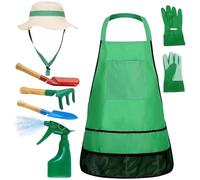 Juego de jardinería para niños, 7 piezas/juego, jardinería educativa para niños pequeños, incluye delantal, rociador, guantes, sombrero, rastrillo, palas, herramienta para para el hogar, rega
