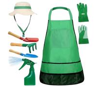 Juego de jardinería para niños, 7 piezas/juego, jardinería educativa para niños pequeños, incluye delantal, rociador, guantes, sombrero, rastrillo, palas, herramienta para para regalo de cosp