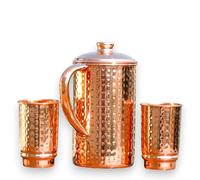 Juego de jarra de agua martillada de cobre puro con 2 vasos, jarra de cobre que retiene el agua (50.7 onzas líquidas de EE. UU.). Aprovecha los beneficios para la salud con la jarra de cobre premium
