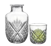 Juego de jarra de agua para mesita de noche, dispensador de enjuague bucal, jarra transparente, juego de jarra de agua de vidrio vintage, para líquidos, dormitorio, mesa, baño, hogar, cocina, comedor