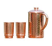 Juego de jarra y vaso ayurveda de cobre puro, jarra de diseño martillado con 2 tumberas