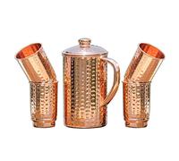 Juego de jarra y vasos de cobre puro martillado | Jarra de agua de cobre al 99,74% con 4 vasos para Ayurveda y desintoxicación