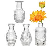 Juego de jarrones decorativos de cristal, 4 piezas para decoración de mesa de boda, mini jarrón vintage de mesa, jarrones pequeños para confirmación y decoración de mesa, botellas vintage, jarrón de