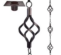 Juego de jaula para pájaros de 8.5 pies, cadenas de lluvia de hierro forjado no se oxidan para canalones con adaptador Gotta Drenaje y estaca de anclaje de cadena de lluvia, 13 tazas, 1 gancho,