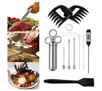 Juego de jeringa para asar para barbacoa Select Zone en acero inoxidable 304 con 1 pincel para marinar, 3 agujas, 1 par de garras de carne, 1 termómetro para barbacoa