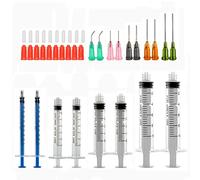 Juego de jeringas de agujas romas de 1ml, 3ml, 5ml, 10ml con agujas romas de 14g, 15g, 16g, 18g, 20g y tapa de jeringa para uso industrial de recarga de pegamento artesanal (8 piezas)