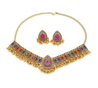Juego de joyas bohemia tradicional para boda india, plata envejecada, fiesta étnica, graduación, collar, aretes, gargantilla con borlas, cristal punk, regalo de moda