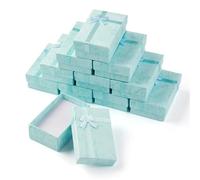 Juego de joyas cartón, caja regalo, anillo, collar, pulseras, pendientes, cajas embalaje con esponja en el interior rectangular, 12 Uds Para anillo, aretes, collar(Light Blue 8x5x2.65cm)