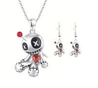Juego de joyas con temática de juguete maldito único con collar y aretes, accesorios de aleación