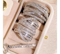 Juego de joyas de circonita cúbica, anillo ancho, aretes y collar para mujer