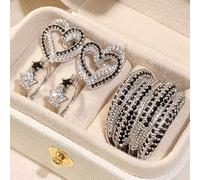 Juego de joyas de circonita cúbica, aretes de estrella y corazón para mujer, 10, Latón, Circonita cúbica