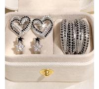 Juego de joyas de circonita cúbica, aretes de estrella y corazón para mujer, 6, Latón, Circonita cúbica
