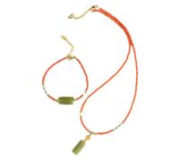 Juego de joyas de magnesita con perlas de jade hetiano y ágata roja natural, hecha a mano, pulsera de 17 + 4 cm y collar de 42 + 4 cm, cadena de oro ajustable, vintage oriental para mujer, 45+5CM