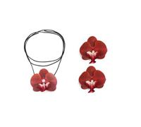 Juego de joyas de orquídea, 9 cm, flores de Phalaenopsis, collar y pendientes, cadena de 140 cm de longitud, accesorios de moda para eventos formales, 37.5 Centimeters, Tela, Sin piedras preciosas