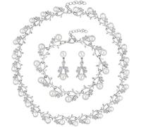 Juego de joyas de perlas de plata para mujer, collar, pendientes, pulsera con cristales austriacos y cierres ajustables