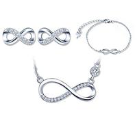Juego de joyas de plata de ley 925, símbolo de infinito, collar, pulsera y pendientes, símbolo de infinito, circonitas, joyas para mujeres, niñas, Navidad, cumpleaños, regalo de plata, plata de ley,