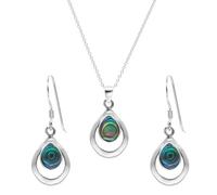 Juego de Joyas de Plata de Ley con Forma de lágrima Abierta de abulón para Mujer - Pendientes Colgantes de Concha de paua en Forma de Pera de Plata de Ley 925 - Pendientes y Collar Minimalistas con
