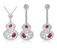 Juego de joyas de rubí simulado para mujer, collar tallado hueco, calabaza, colgante, aretes, regalo festivo de trío rojo, Necklace