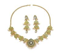 Juego de joyas indias chapadas en oro antiguo, collar ajustable con borlas de perlas y aretes colgantes a juego para mujer, festival de Bollywood y regalo de boda en caja de regalo, Large, Metal