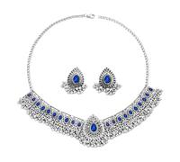 Juego de joyas indias vintage para mujer: gargantilla y pendientes de plata envejecida oxidada, regalo de boda bohemio con cristales, ropa festiva étnica para fiestas, Medium, Metal, Circonita cúbica