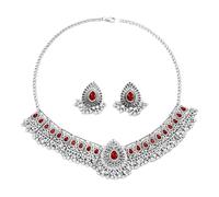 Juego de joyas indias vintage para mujer: gargantilla y pendientes de plata envejecida oxidada, regalo de boda bohemio con cristales, ropa festiva étnica para fiestas, Medium, Metal, Circonita cúbica