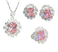 Juego de joyas multigemas de imitación para mujer, pendientes de anillo de corte Asscher, colgante con tonos de puesta de sol, regalo de trío, Set of 3