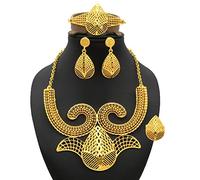 Juego de joyas nigerianas para mujer, chapado en oro etíope africano de 24 quilates, collar de novia, aretes, pulsera y anillo, conjunto de boda