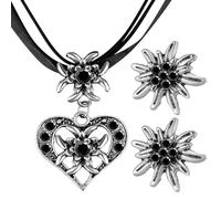 Juego de joyas para mujer, collar y pendientes de corazón Edelweiss para boda, novia, elegante gargantilla austriaca, cadena de clavícula, joyería tradicional bávara, talla única, como se describe