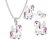 Juego de joyas para niños, diseño de unicornio pequeño, plata de ley 925, collar para niñas, pendientes de caballo, pegasus, Plata esterlina Plata de Esmalte, No aplicable