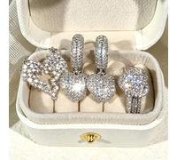 Juego de joyas para novia, pendientes y anillos, diseño de corazón pavé completo