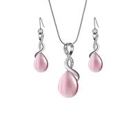 Juego de joyas, pendientes de ojo de gato wikimiu, colgante de collar ajustable, cadena de incrustaciones de diamantes para OL, fiesta, cumpleaños, caja de regalo (rosa)