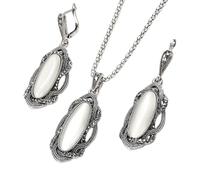 Juego de joyas tibetanas vintage para mujer con aretes de piedra de ópalo y collar, piezas de declaración