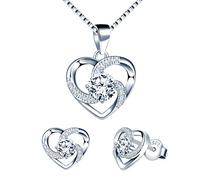 Juego de joyas Yumilok en forma de corazón para mujeres, plata de ley 925 y circonita cúbica, set de collar y pendientes