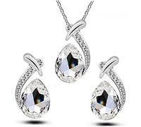 Juego de joyería de moda para San Valentín, pendientes y collar de cristal en forma de gota para la fiesta de boda (blanco) Suministros de maquillaje atractivos
