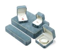 Juego de joyero octogonal azul claro con encaje, estuche de anillo de compromiso de estilo vintage con almacenamiento for collar y pulsera de perlas. Embalaje para regalo